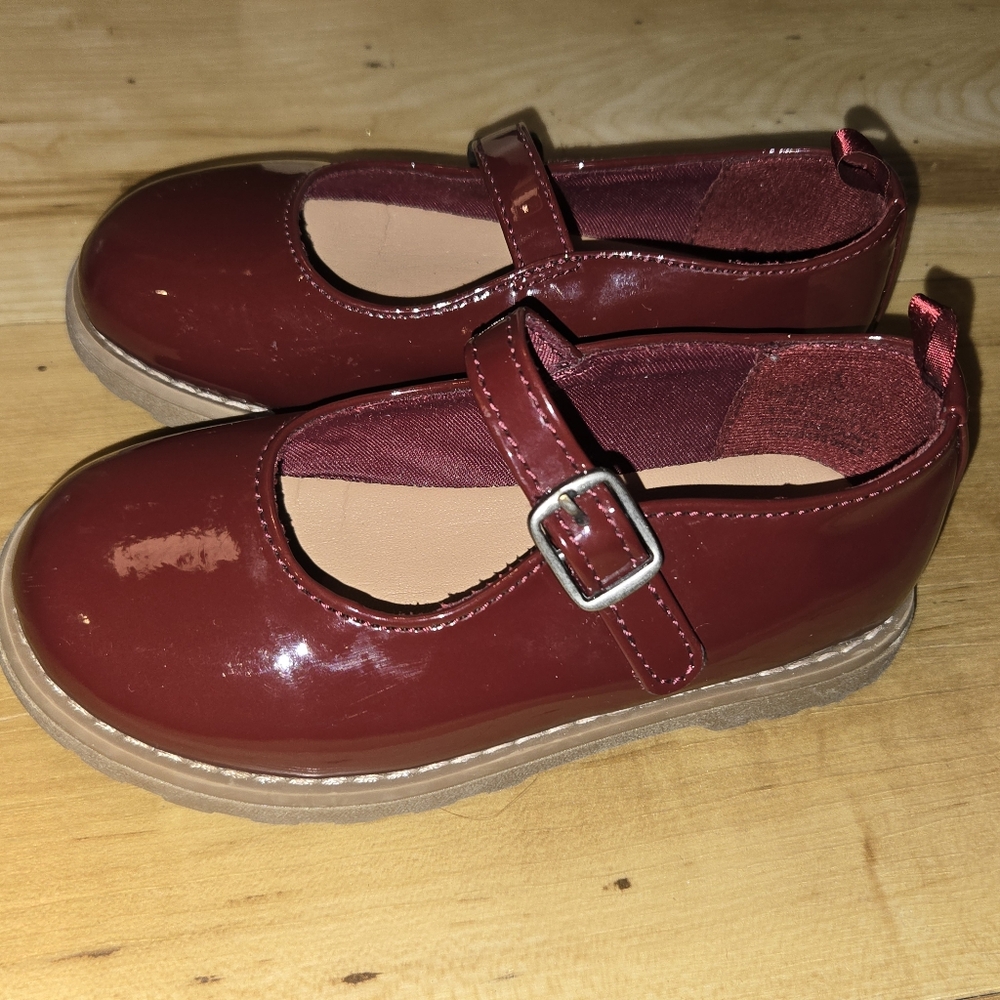 Old Navy Girls Size 9 Chunky Mary Jane Faux Patent Leather Shoes Spicy Burgundy - Picture 2 of 5
